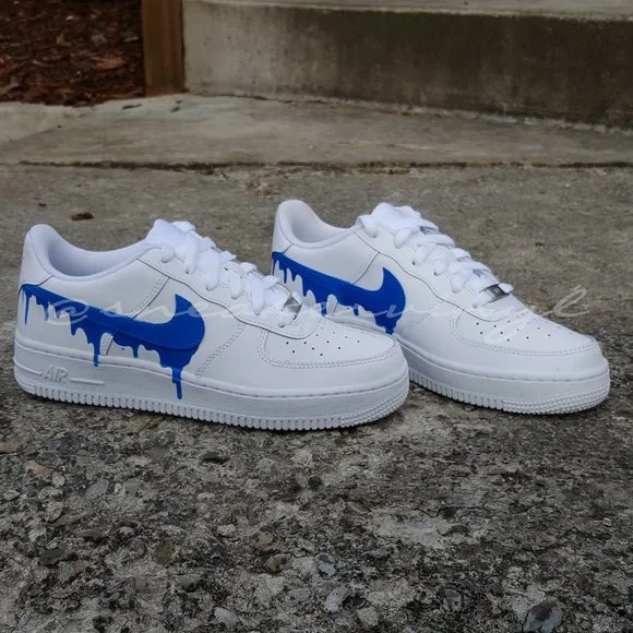 Nike Air Force Low White Blue Paint Drip Custom NWT